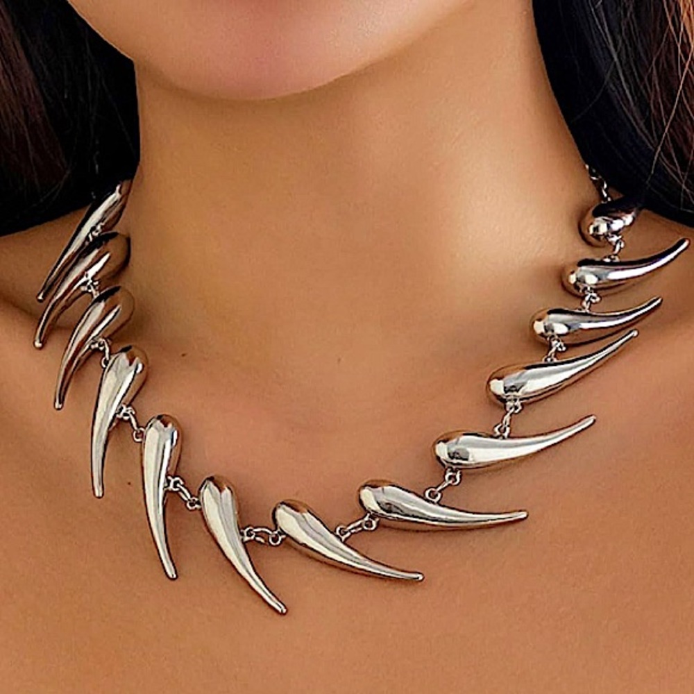 Stainless Steel Spiked Statement Choker Necklace